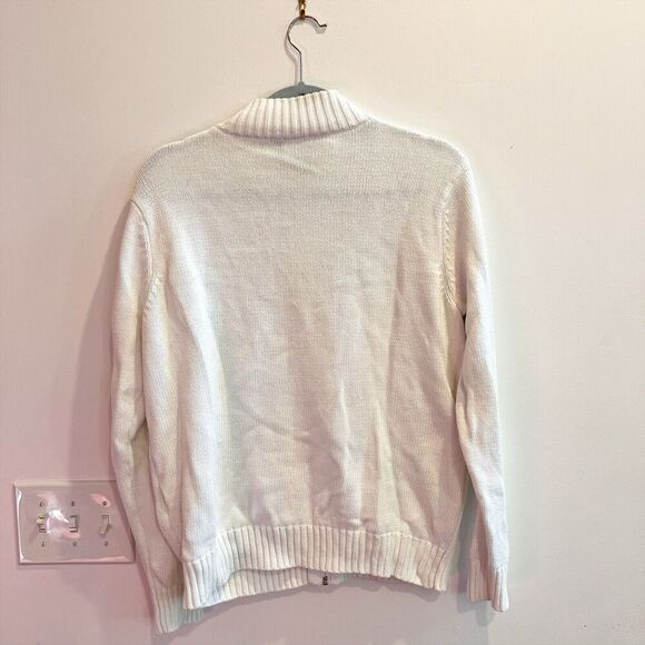 Vtg 90s Tog Shop White Zip Cardigan Large Women's Pockets Mock Neck Sweater - Picture 2 of 6